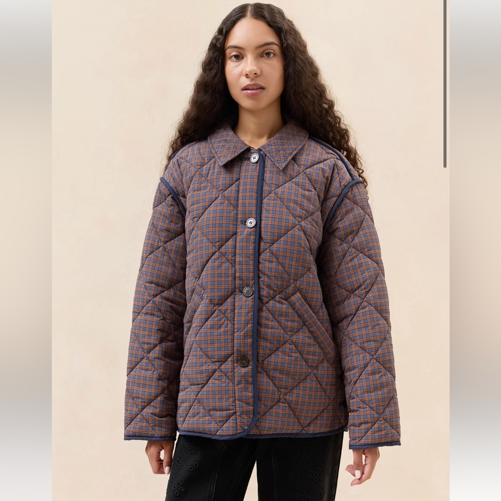 Loeffler Randall Quilted Plaid Jacket in Brown and Blue